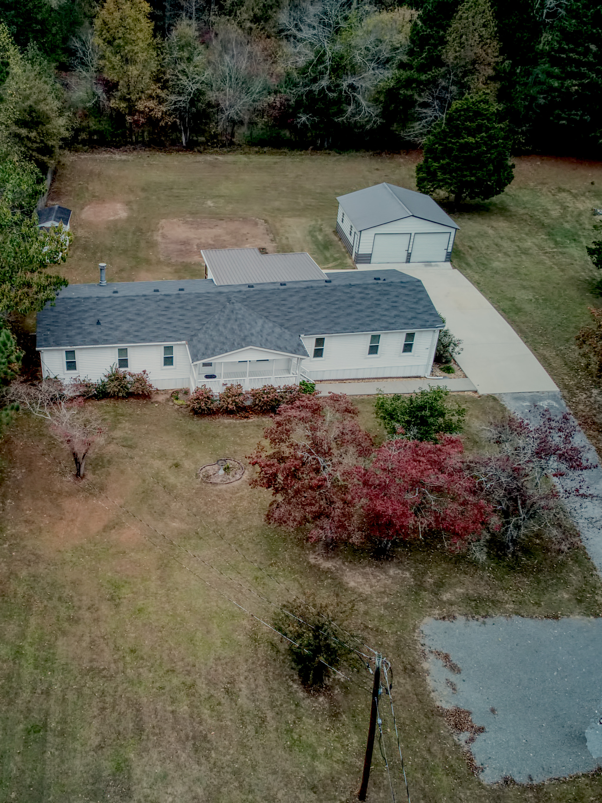 Aerial shot of real estate house