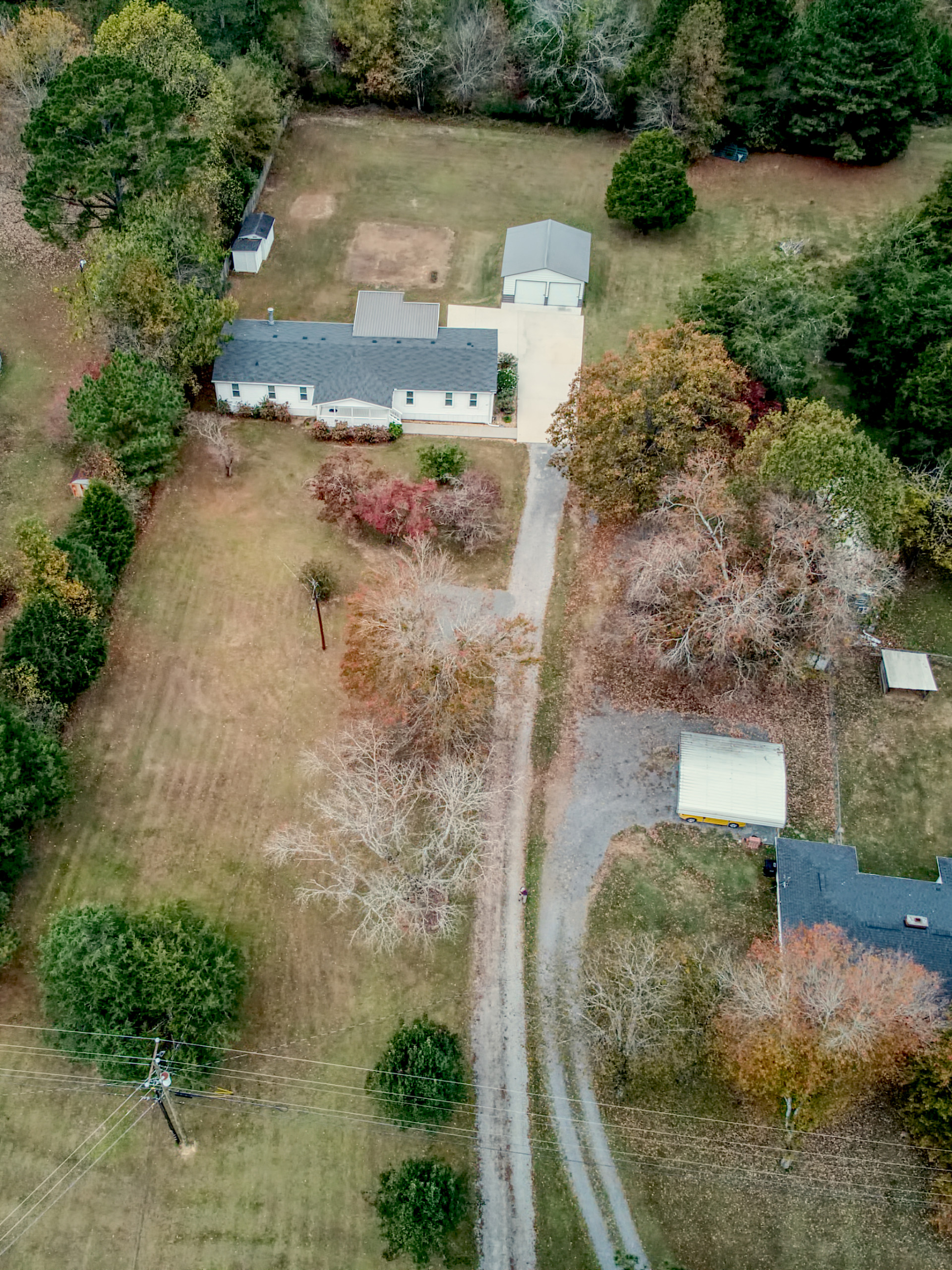 Aerial shot of real estate house.